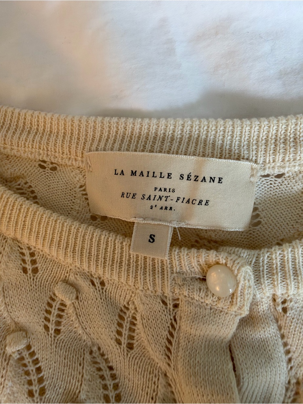Sezane Cream Openwork Button-Front Cardigan - Picture 2 of 2